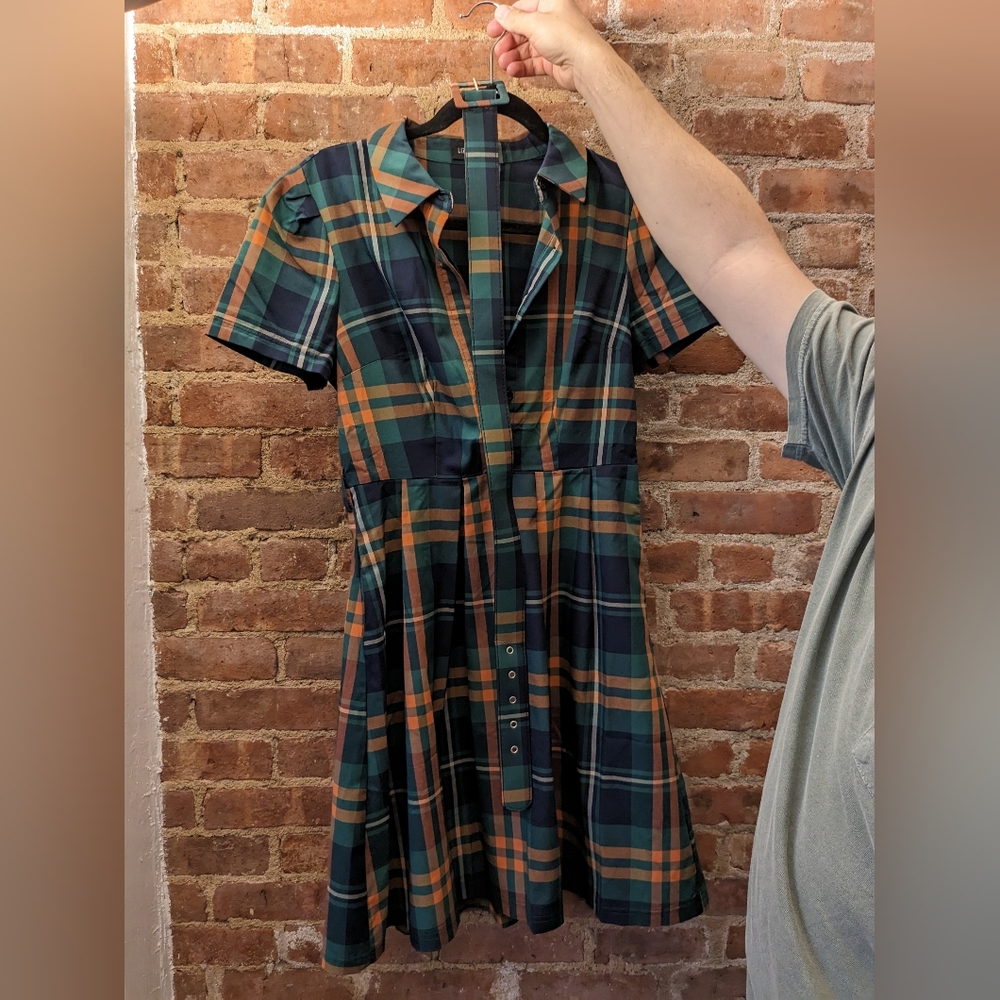 Retro day dress green plaid